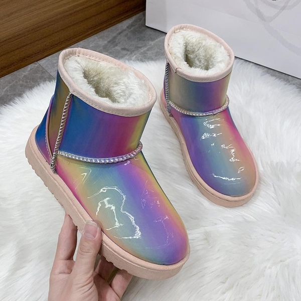 

boots winter girlfriends street shooting seven-color rainbow snow women low-tube high-casual plus velvet warm cotton shoes, Black