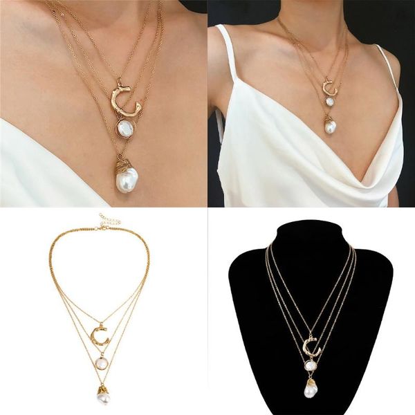 

fashion round imitation pearls long multilayer necklace bohemian beaded chokers necklaces for women girl jewelry pendant, Silver