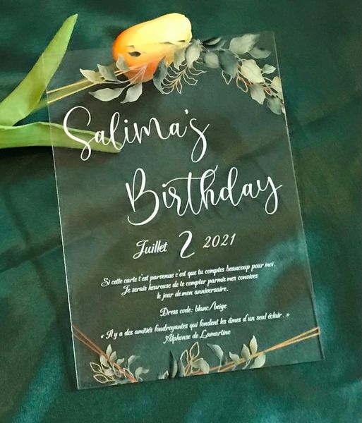 

kid's birthday acrylic invitations,peony,rose flower pocket envelopes with name,10pcs menu,acrylic wedding invitations greeting cards
