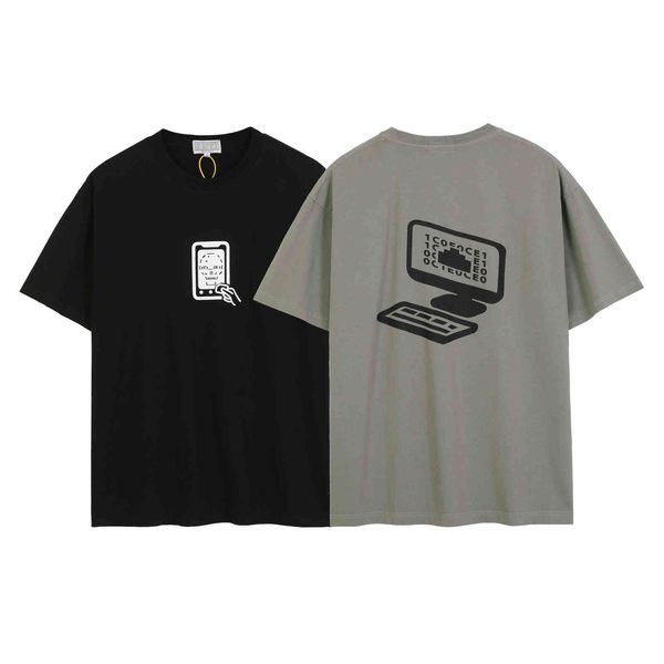 

brand 21ss new cavempt c.e beige wash mobile computer print t-shirt loose and versatile short sleeve, White;black