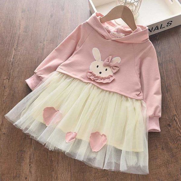 Urso líder meninas princesa vestidos outono meninas desenhos animados coelho vestido fofo voile roupas doces crianças mola roupas 210708