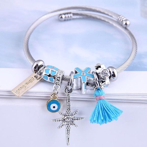 

bangle cuff bangles for women tassel letter eye stainless steel bracelet femme fashion silver color charms jewelry pulseras mujer 2021, Black