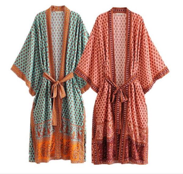 

women's & women rayon loose shawl kimono cardigan blouses shirts casual summer bohemian beach floral print cover ups blouse f, White