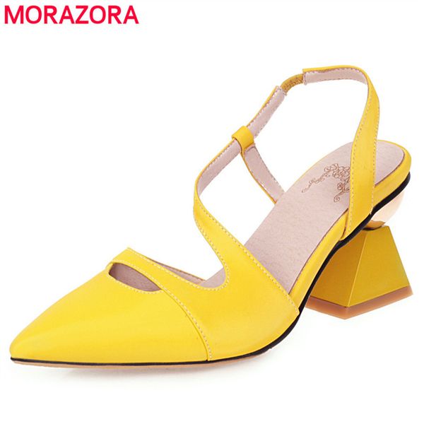

morazora fashion women sandals brand pointed toe strange high heels sandals female party wedding shoes 210506, Black