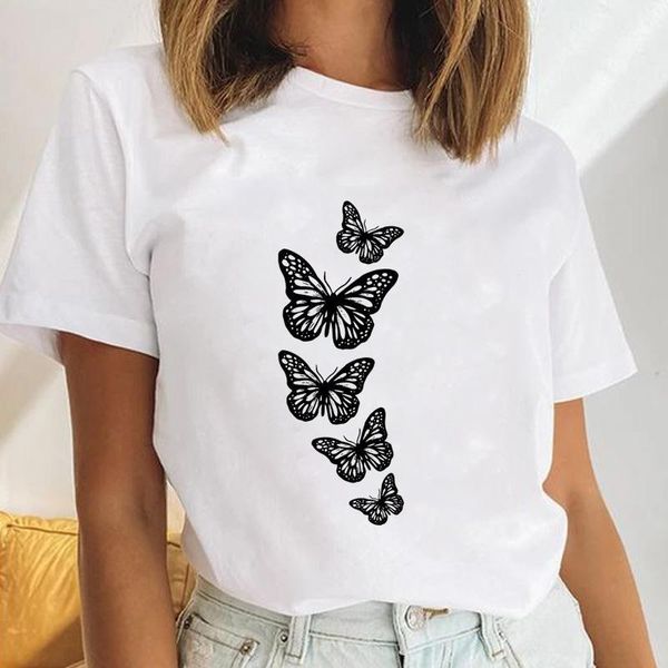 

women's t-shirt women butterfly lovely cute ladies watercolor casual female clothes print tees tshirt cartoon graphic, White