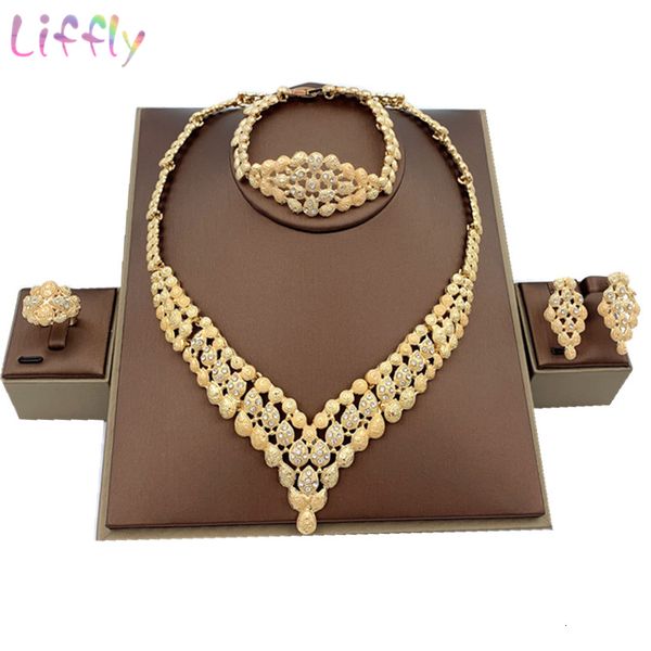 

jewelry sets liffly indian nigerian beads bridal wedding african costume dubai gold neckace for women set, Black