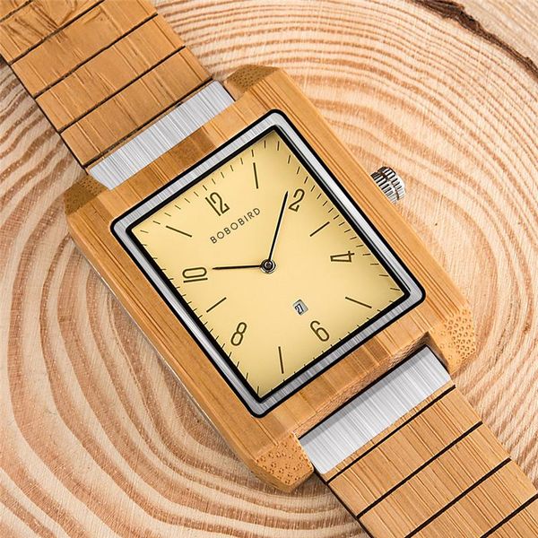 

bamboo wood watch bobo bird men wristwatches fashion casual handmade clock date display in box relogios masculino, Slivery;brown