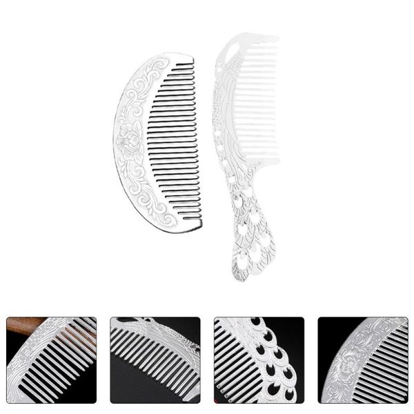

hair brushes 2pcs comb health care hairdressing styling tool (silver)
