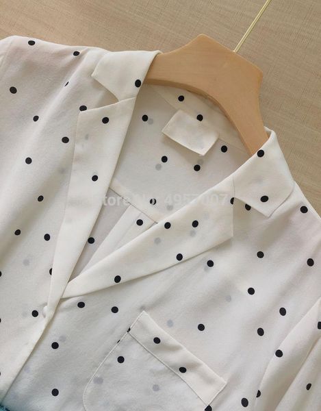 

women's blouses & shirts 7evening silk white polka dots printed shirt features notched - 2021ss ladies long sleeve casual
