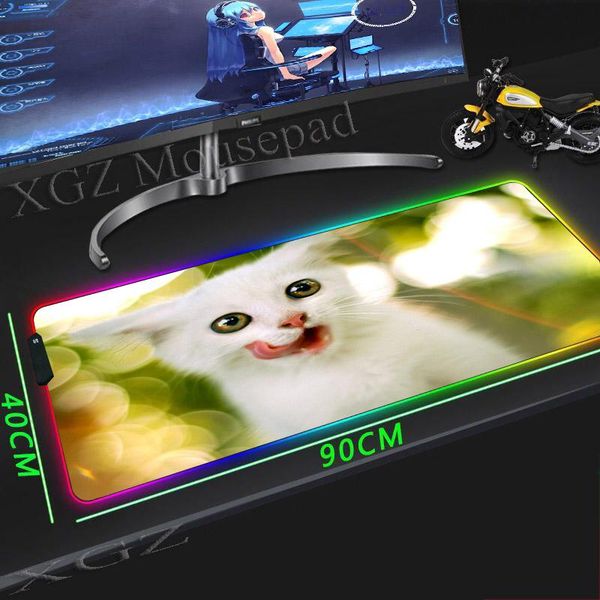 

mouse pads & wrist rests xgz animal cute white cat pattern large gaming rgb pad black lock edge computer table mat speed rubber non-slip xxl