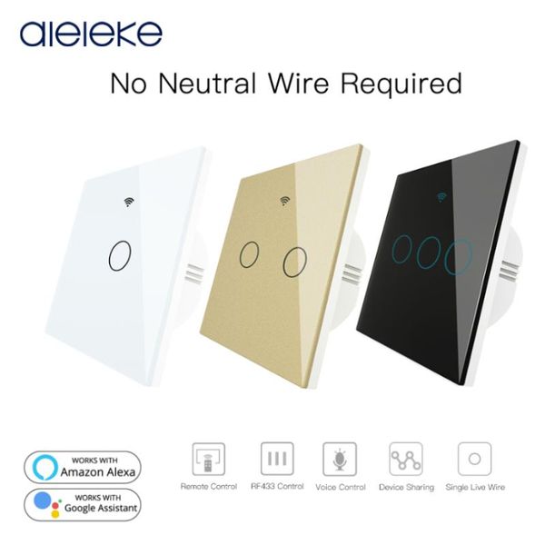 

smart home control no neutral wire needed wifi rf433 wall switch life tuya remote single fire work with alexa