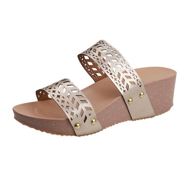 

slippers sagace wedges shoes for women summer slip-on peep toe slipper hollow carved beach leisure, Black
