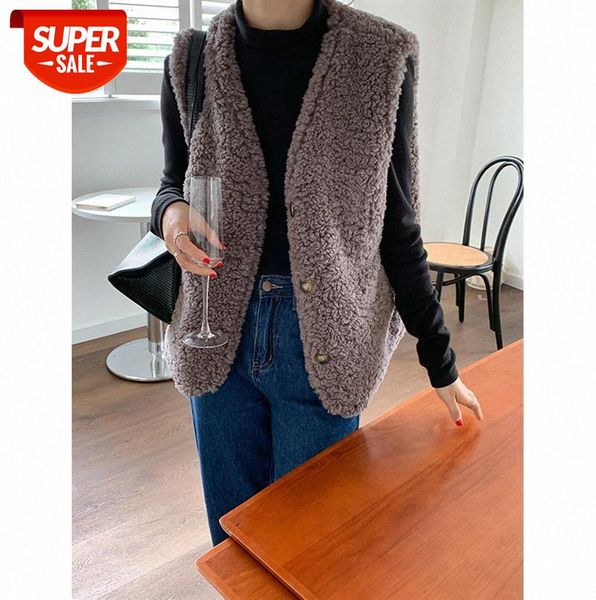 

tg lamb wool vest v-neck sleeveless fur one thick coat female 13005 #it8n, Black;gray