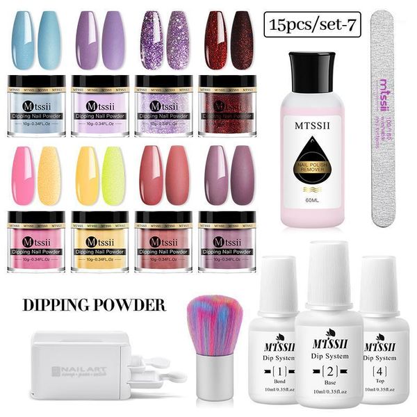 

mtssii 15pcs dipping nail powders set nude series dip art glitter powder natural dry dippping system kit decor1, Silver;gold