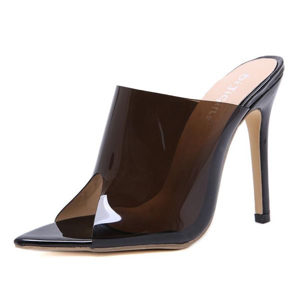 

jelly sandals open toe high heels women transparent party peep 12cm thin slip on shallow shoes, Black