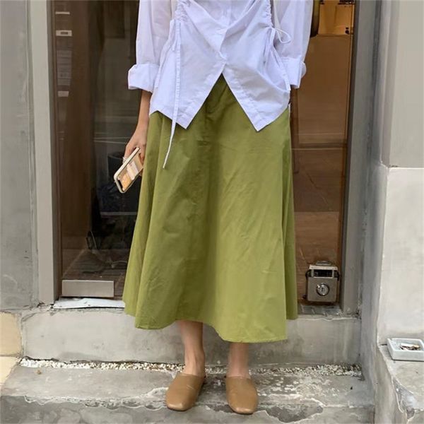 

skirts green brief high waist fresh women selling vintage solid fashion all match streetwear long a-line skirts, Black