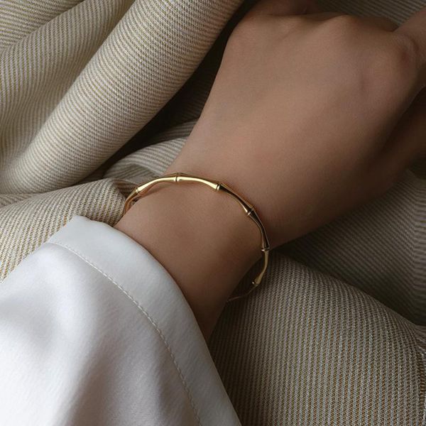 

bangle fashion luxury korean jewelry gifts retro women girl unusual bracelet personality design bamboo shape adjustable size bangles, Black