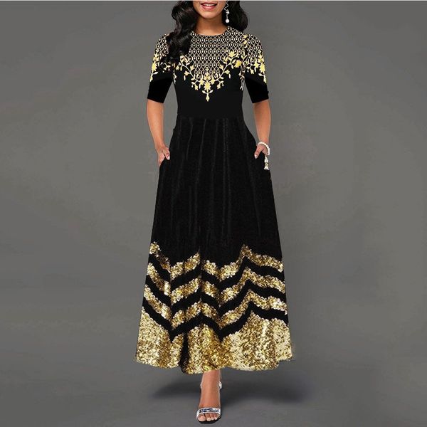 

fine national 2021 women's ethnic long skirt printed medium sleeve elegant, Red