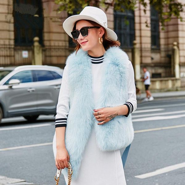 

women's fur & faux real natural vest coat women clothes luxury female jacket warm thick winter vests gilet femme zl540, Black
