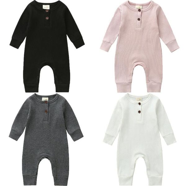 

emmababy 2021 autumn 0-18m infant baby boy girl button decorate long sleeve romper solid color jumpsuit clothes 4 colors jumpsuits, Blue