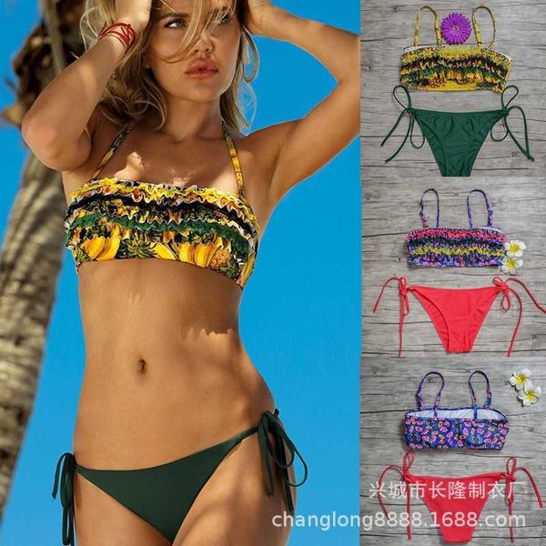 

2021 split swimsuit bikini pleated bra, White;black