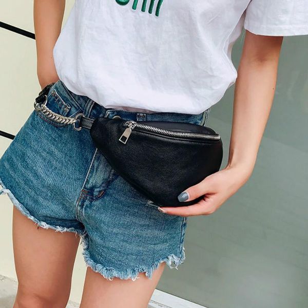 

womens waist bag fanny pack pu belt purse small phone key pouch white black packs bags1