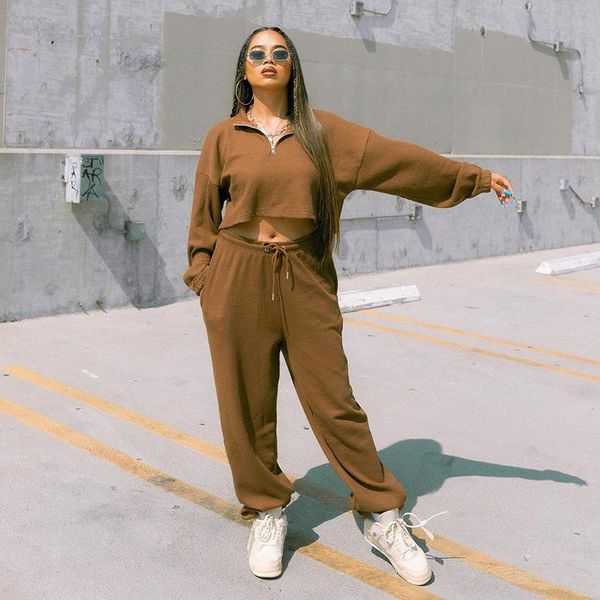 

women's two piece pants sets set women clothing tracksuit long sleeve crop sweatshirts casual high waist drawstring suit fall, White