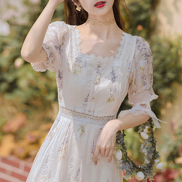 

casual dresses french sweet summer women's chiffon midi vintage floral es females design short sleeve korean style chic 87yo, Black;gray