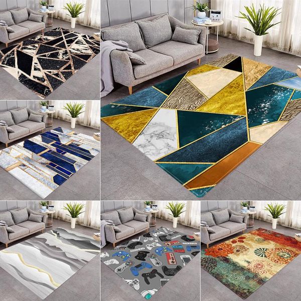 

carpets nordic black gold light luxury style simple bedroom living room carpet geometric color matching 3d printing crystal velvet