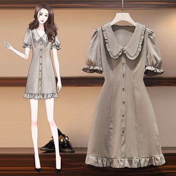 

casual dresses dress large women's summer fat mm bubble sleeve french platycodon grandiflorum slim 6g8x, Black;gray