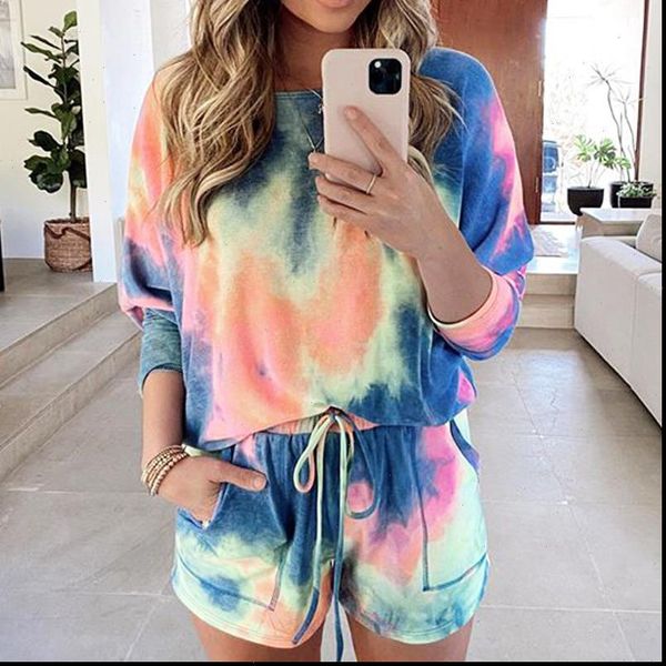 

women romper fashion jumpsuit bodysuit tie dye printed home casual shorts suit two piece playsuits print, Black;white