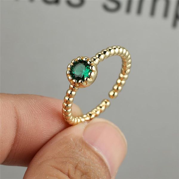 

wedding rings charm round small stone ring blue crystal green zircon opening simple fashion gold color engagement for women jewelry, Slivery;golden