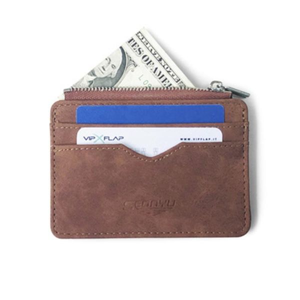 

card holders men's wallet short matte leather retro multi-card frosted fabric holder money minimalist purse transparent coins, Brown;gray