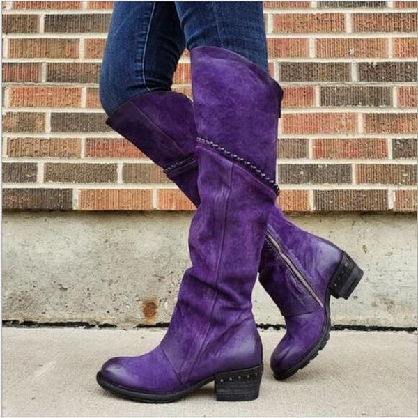 

boots women over knee high chaussure booties mid heels gladiator vintage pu leather matin shoes woman zapatos mujer sapato h1021, Black