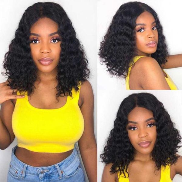 

lace wigs water wave bob human hair front 100% remy 13x6x3 deep part 180 density 13x3 affordable wig, Black;brown