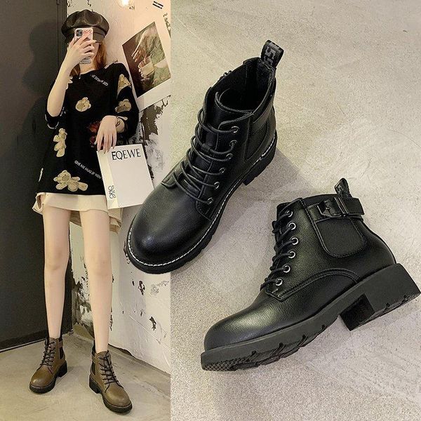 

boots nausk handsome women's british style autumn and winter short plus velvet warm shoes, Black
