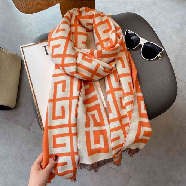 

design new women's autumn and imitation cashmere thickened foreign style versatile long scarf decorative warm bib shawl, Blue;gray