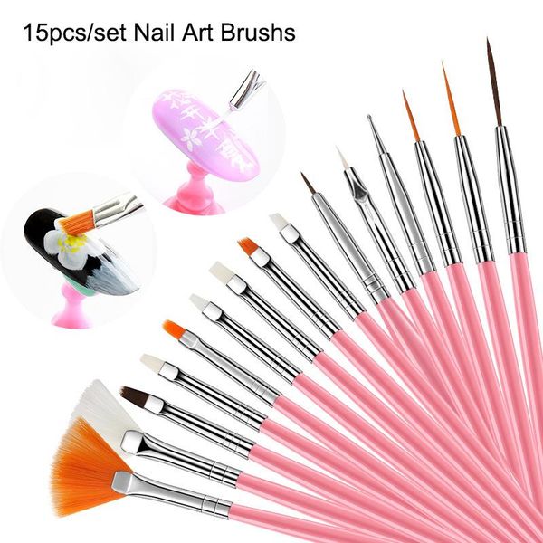 

nail brushes 15pcs/set professional art uv gel painting drawing liner pens,diy design decoration tools, Yellow