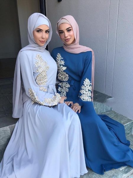 

casual dresses women solid stitchwork ankle-length robes 2021 autumn elegant lady's o-neck full lantern sleeve lace-up loose muslim, Black;gray