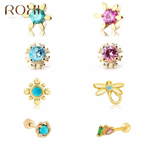 

small colorful stud earrings for women jewelry flower insect animal wing piercing 925 sterling silver pendientes, Golden;silver