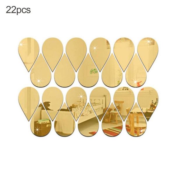 

22pcs acrylic 3d mirror movable wall sticker water drop diy living room stickers
