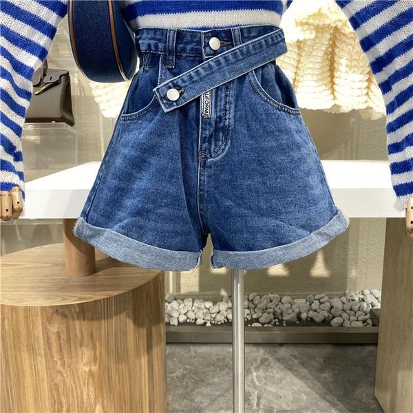 

women's shorts personalized stickers and versatile casual wide leg pants 2021 retro high waist loose thin crimped denim, White;black