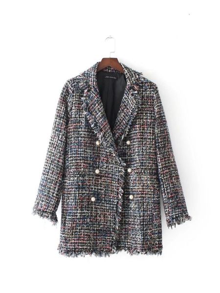 

women's jackets wind autumn and winter long fund small real pearl decoration tassels nothing buckle easy lattice woolen loose coat, Black;brown