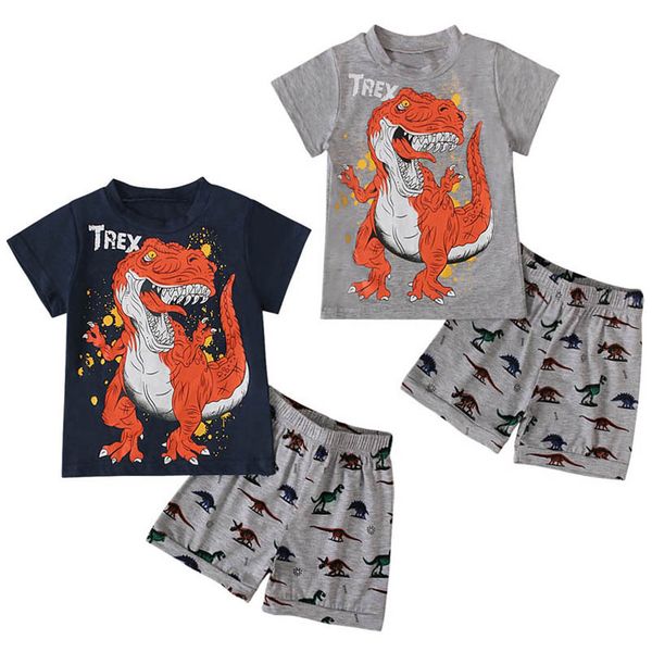 

kids clothing sets boy suit boys children outfit summer dinosaur print short-sleeved t-shirts shorts two-piece childrens wear b7488, White