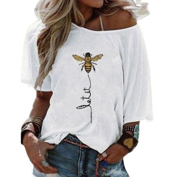 

women's t-shirt 2021 summer printing plus size round neck loose top, White