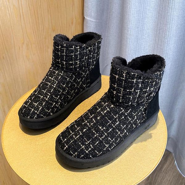 

boots women's snow daily winter women female plush comfortable warm cotton shoes ladies round head ankle botas mujer, Black