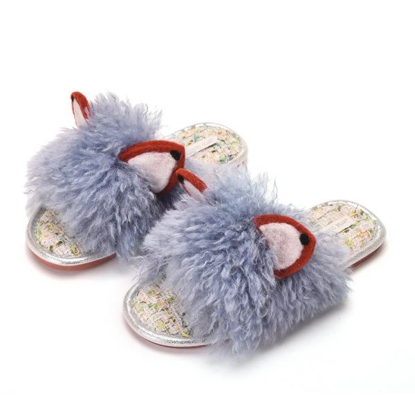 

white faux fur house slippers plush female comfortable sleep wool home shoes for women fluffy indoor sildes, Black
