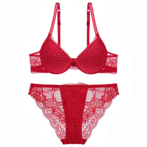 

bra set underwear steel ring women's gathered lace suit 9118, Red;black