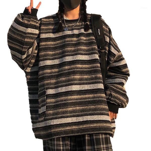 

women's sweaters 2021 winter sweater, loose household stripe sweater, White;black