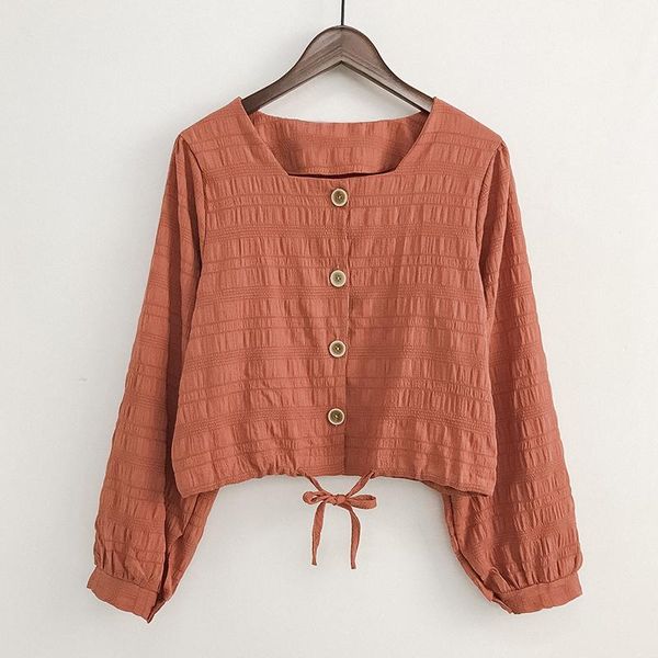 

women's blouses & shirts square collar full sleeve button black spring autumn crop korean style women clothing short blous, White